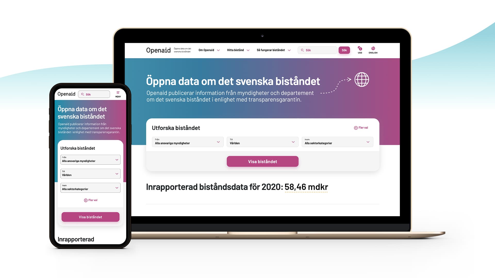 Openaids webbplats på laptop och mobil.